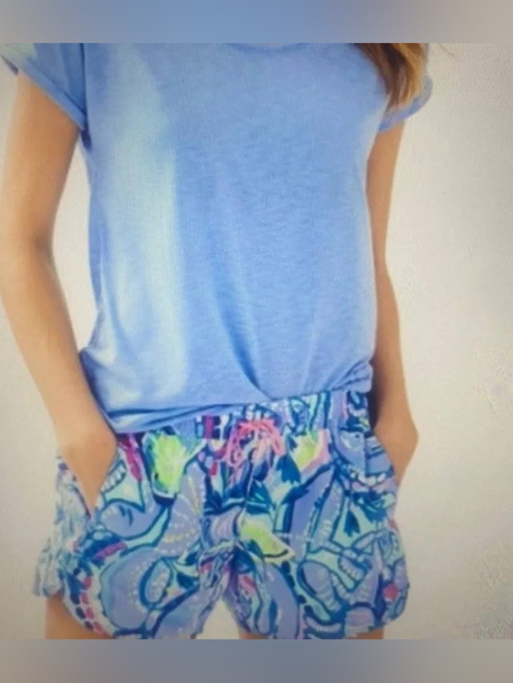 Lilly Pulitzer Blue peri pinch Multi Tropical Print Athletic Shorts